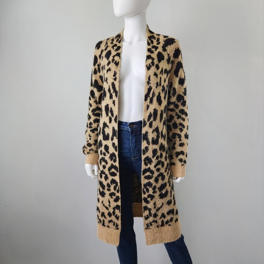 BP For Nordstrom Leopard Print Long Duster Cardigan Sweater, Size Med